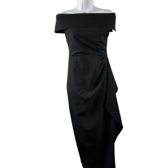 Vince Camuto Off the Shoulder Ruched Sleeveless Sheath Black Dress Size 2 /XS - Picture 3 of 9